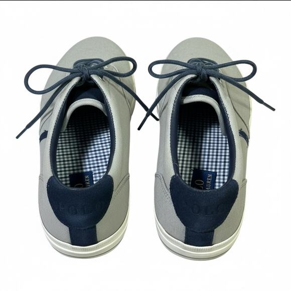 Ralph Lauren Vaughn Low Top Sneakers Mens 11.5 Gray Navy Canvas Lace Up Preppy - Picture 2 of 8